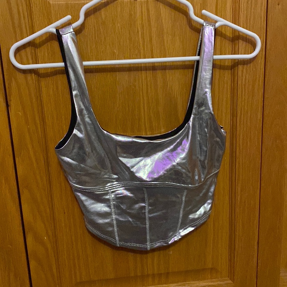 metallic crop top and skirt